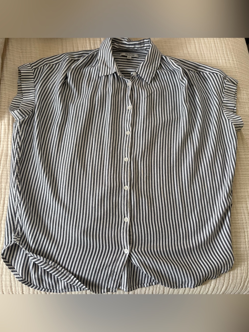 Madewell Black and White Vertical Stripe Button-Down Top XS